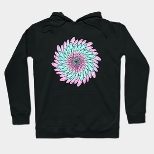 Turquoise Pink Colored Floral Spiral Mandala Line Art Hoodie